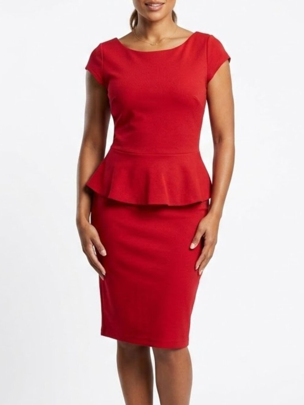 VENUS Whimsigoth Red Peplum Midi Bodycon Dress Cap Sleeve Exposed Zipper Sz 4